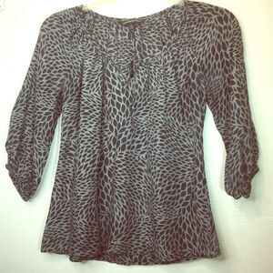 2/$20 Express Design Studio Black Leaf Print Grey Peasant Blouse